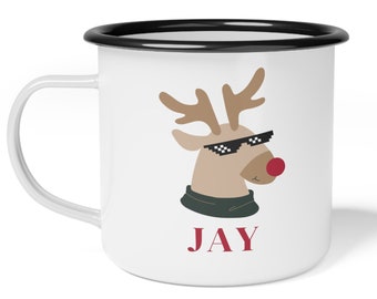 Custom Christmas Mug for Kids | Kids Hot Cocoa Christmas Mug | Kids Stocking Stuffers | Gifts for Kids | Deal with It Meme Blocky Sunglasses