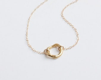 Gift for Her | Organic Ring Charm Necklace Gold Simple Modern Everyday Jewelry