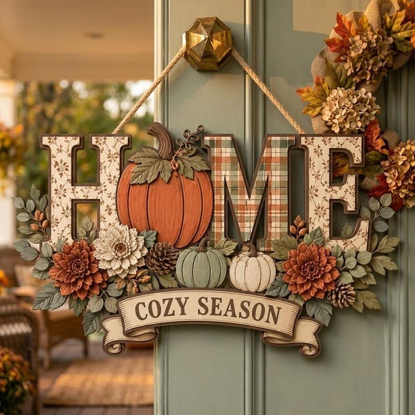 Autumn Blessings Home Door Hanger, Fall Pumpkin Wood Sign, Farmhouse Thanksgiving Door Decor, Personalized Seasonal Home Decor