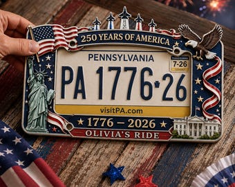Personalized America 250 License Plate Frame, Custom Family 1776 2026 Car Tag Holder, Patriotic USA Auto Decor