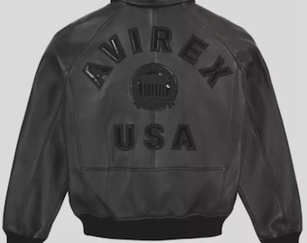 Avirex Black Leather Bomber Jacket, Vintage Flight Jacket, Biker Streetwear Coat