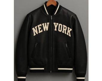 Kurtka Avirex Black Leather New York Varsity w stylu vintage, bomberka, listonoszka