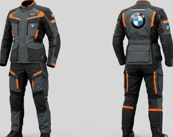 Szaro-pomarańczowy kombinezon motocyklowy BMW Motorrad Adventure Mesh wodoodporny, letni, ochronny, turystyczny