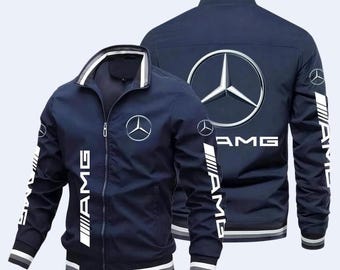 Kurtka wyścigowa męska Mercedes AMG – granatowa bomberka Motorsport, rozpinana kurtka F1 Team