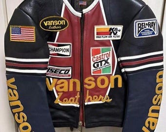 Racing Leather Jacket, Patched Retro Moto Coat, Color Block Streetwear Biker Gear
