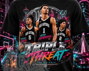 Triple Threat San Antonio Basketball Inspirado em PNG, Design de Camiseta para o Dia do Jogo