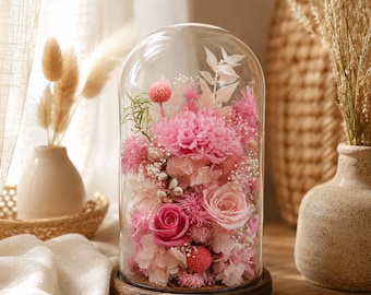 Preserved Flower Dome, Eternal Rose Under Glass, Romantic Keepsake, Handmade Floral Arrangement, Anniversary Present, Boho Home Accent