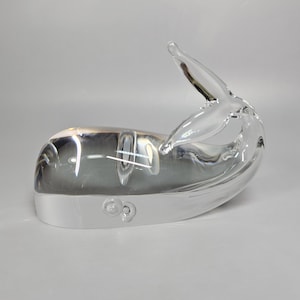 Steuben art glass crystal whale paperweight hand cooler Moby Dick