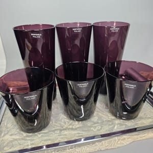 Amethyst Glass Cocktail Drinking Glasses Polish Glassware Hortensja Poland Set of 6