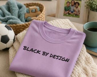 Black by Design Kids Tee | Minimal Text Graphic, White Cotton