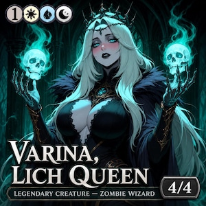 Varina Lich Queen MTG Proxy-kort, Gothic Zombie Wizard Alter (Ej för sanktionerat spel)