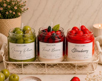 Realistic Fruit Jam Soy Wax Candle, Strawberry Plum Forest Berries Jelly Candle
