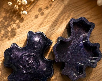 Handmade Resin Cross Jewelry Box, Glitter Gothic Trinket Dish, Purple Ring Holder Keepsake