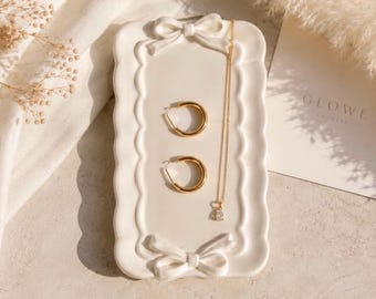 Handmade Jesmonite Jewelry Tray, Scalloped Bow Trinket Dish, Ring Holder