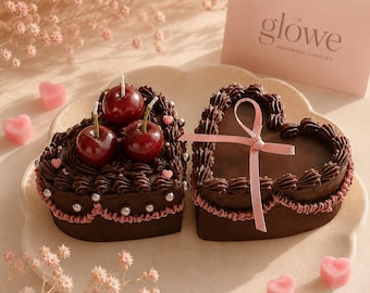 Heart Cake Soy Candles, Cherry Chocolate & Strawberry Cream Dessert Decor