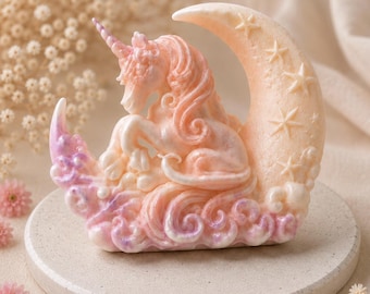 Unicorn Moon Soy Candle, Pastel Marbled Baby Shower Favor (10cm)