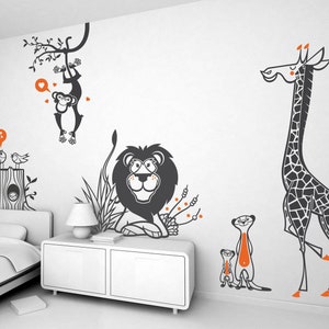 Savanna Animal Nursery Wall Decals - Jungle Animals - 8 Large Wall Stickers for Kids Room