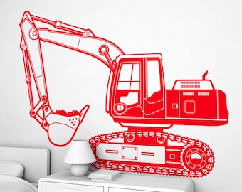 Wall Stickers for Kids Room - Excavator Truck - Large Wall Decals for Boys Room