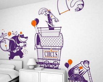 Stickers Muraux pour Chambre Enfant ou Bébé - Animaux du Cirque - kit de 4 stickers enfants (envoi gratuit)