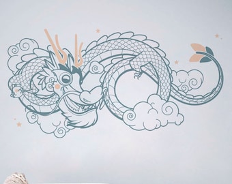 Chinese Dragon Decal - Asian Dragon Wall Stickers - Large Wall Decals for Baby Room, Nursery wall decal dragon, Kids Room wall decal