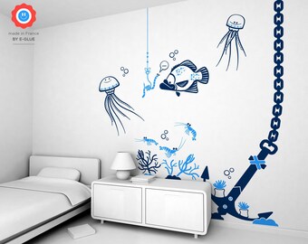 Sea Life Wall Decals - 4 Underwater Wall Stickers for Kids Room or Nursery, Ocean Wall Decals