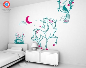 Unicorn Wall Decals - 4 Large Fantasy World Wall Stickers for Kids Room, Girls Room