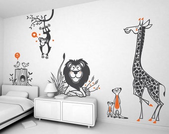 Savanna Animal Nursery Wall Decals - Jungle Animals - 8 Large Wall Stickers for Kids Room