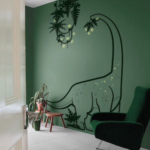 Dinosaur Wall Decals for Kids Room, Diplodocus and Liana wall decal, Large Boys Wall Stickers, Dinosaur wall sticker nursery, T rex decal image 1