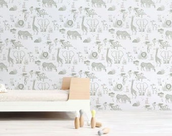 Dschungel Tiere Tapete Wandbild - Süße Taupe und Rosa Tapeten für Babyzimmer oder Mädchen Schlafzimmer