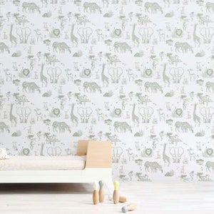 Jungle Animals Wallpaper Mural - Cute Taupe and Pink Wallpapers for Baby Nursery or Girls Bedroom