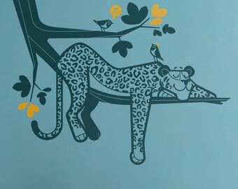 Leopard Wall Decal for Kids Room - Jungle Animal - Large Wall Stickers for Nursery or Children's Bedroom