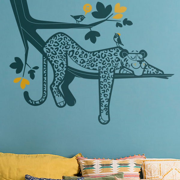 Sticker Léopard Chambre Enfant - Déco Animaux de la Savane, Jungle - Stickers bébé géants