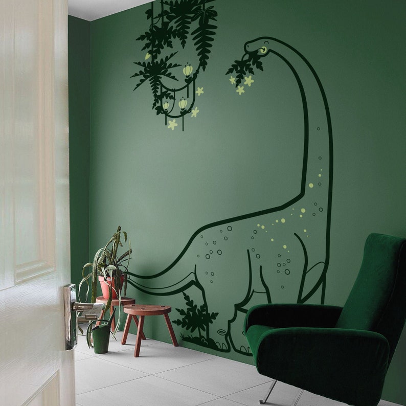 Dinosaur Wall Decals for Kids Room, Diplodocus and Liana wall decal, Large Boys Wall Stickers, Dinosaur wall sticker nursery, T rex decal image 1