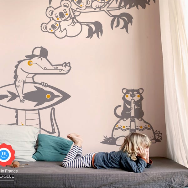 Mini Kit Sticker Australie, autocollant mural pour enfant, décoration chambre d'enfant, décoration enfant tropical, décoration enfant savane