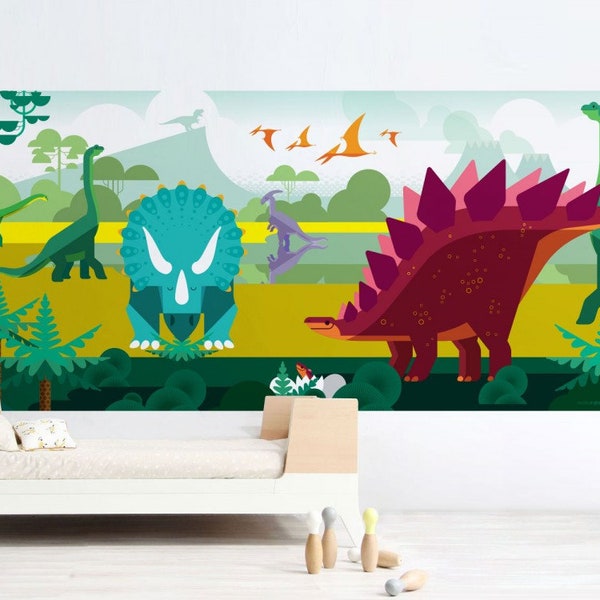 Papier Peint Enfant Dinosaure - Papier Peint Poster Panoramique Monde Jurassique - Décoration Murale Chambre Garçon