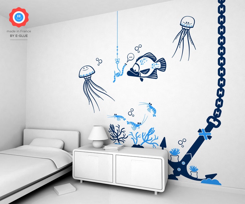 free shipping Wall Decals for Kids Room or Nursery 4 Large Children Wall Stickers Underwater Sea World