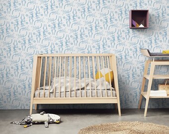 Blue Monkey Wallpaper Mural - Cute Wallpapers for Baby Nursery or Boys Bedroom