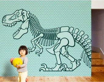 Dinosaur Wallpaper Mural - T-Rex Wall Decor - Children's Wall Murals for Kids Room, Custom Color Children's Wallpaper