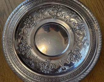 International Silver Company 12" ronde antiek verzilverde schaal met bloemen