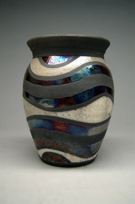 Cloudy Sky Handmade Raku Vase Pottery Gift Art Etsy
