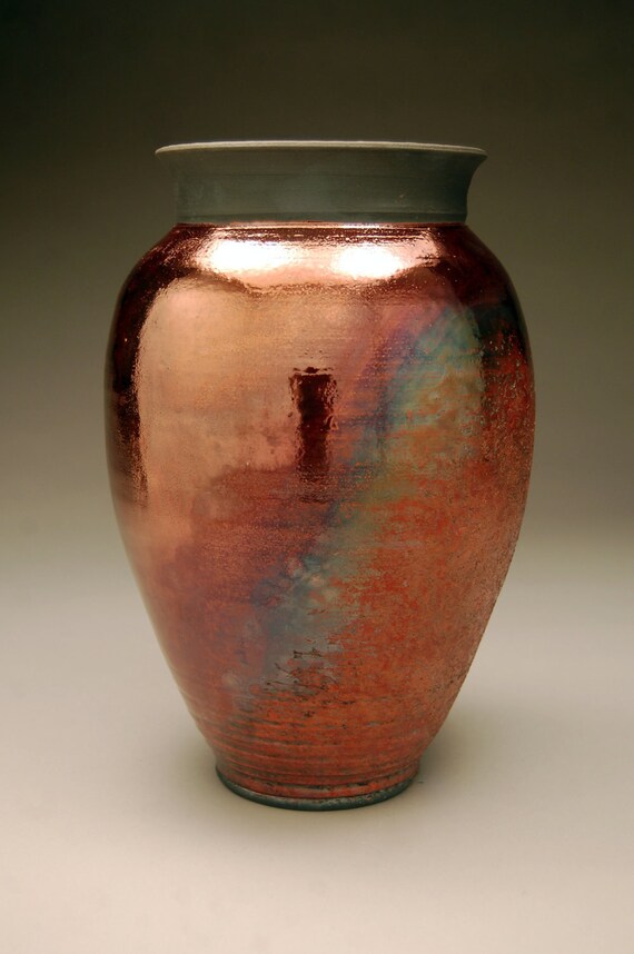 Items similar to Handmade Large Raku Vase Raku Pottery Copper