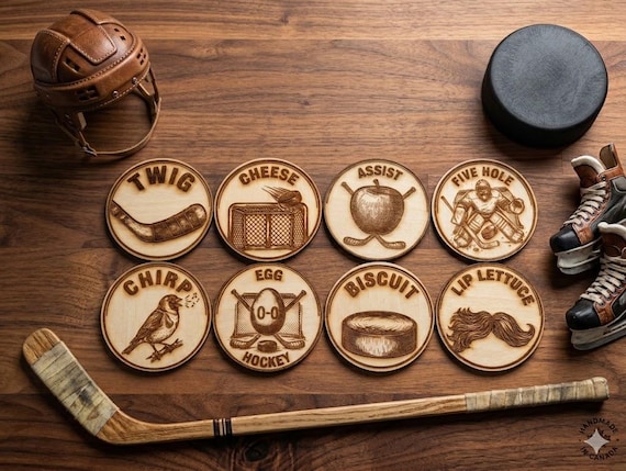 Hockey Slang Scavenger Hunt Game | Laser Engraved Wood Tokens | Youth Hockey Team Gift, Party Favors, Stocking Stuffers for Players