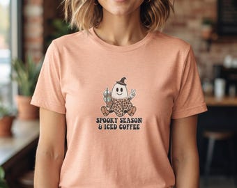 Spooky Season Iced Coffee Tee | Ghost Holding Iced Drink Halloween Shirt