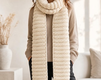 Chunky Ribbed Scarf Crochet Pattern, Easy Oversized Winter Scarf (PDF Download)