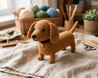 Dachshund Crochet Pattern PDF, Beginner Amigurumi Dog Tutorial (Digital Download)