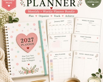 2027 Planner Printable PDF | Monthly, Weekly, Goal Setting, Habit Tracker (Digital Download)
