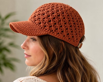 Crochet Baseball Cap Pattern – DIY Brown Summer Hat – Beginner Friendly Crochet PDF Tutorial