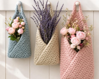 Crochet Hanging Basket Pattern PDF, Set of 3 Storage Baskets (Digital Download)