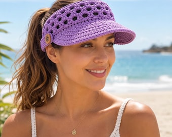 Lavender Lace Crochet Sun Visor Pattern | Stylish Summer Hat (PDF Download)