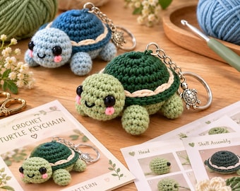 Crochet Turtle Keychain Pattern, Amigurumi Bag Charm (Digital Download)